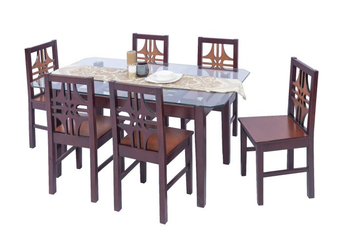 Dining Set-0073 (Full Set With 6 chair including 10mm Glass Top) 