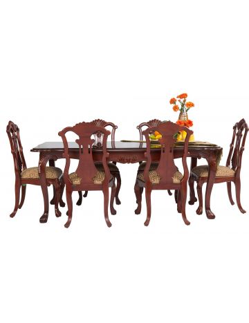 Dining Set 0017A (Full Set With 6 chair & 8mm Glass Top) 