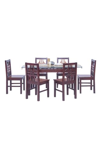 Dining Set-WCDI-0073,WTDN-6073 (Full Set With 6 chair including 10mm Glass Top) 