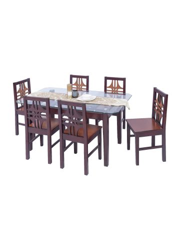 Dining Set-WCDI-0073,WTDN-6073 (Full Set With 6 chair including 10mm Glass Top) 
