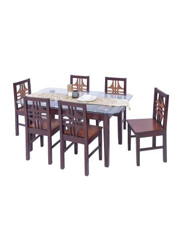 Dining Set-0073 (Full Set With 6 chair including 10mm Glass Top) 