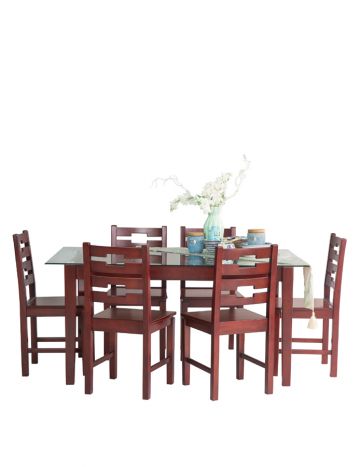 Six Seated Dining Table 6081 WF MG with glass Top
