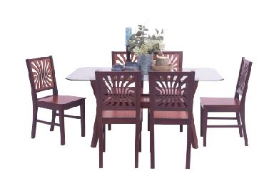 Dining Set -DTS-0069,WTDN-6069(Full Set With 6 chairs and glass top) 