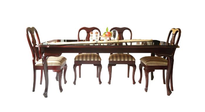 Dining Set-WCDI-0002,WTDN-6002,GTDN-6002 (Full Set with 6 Chair & Glass Top)